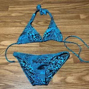 Volcom Blue Black Graphic Triangle Bikini